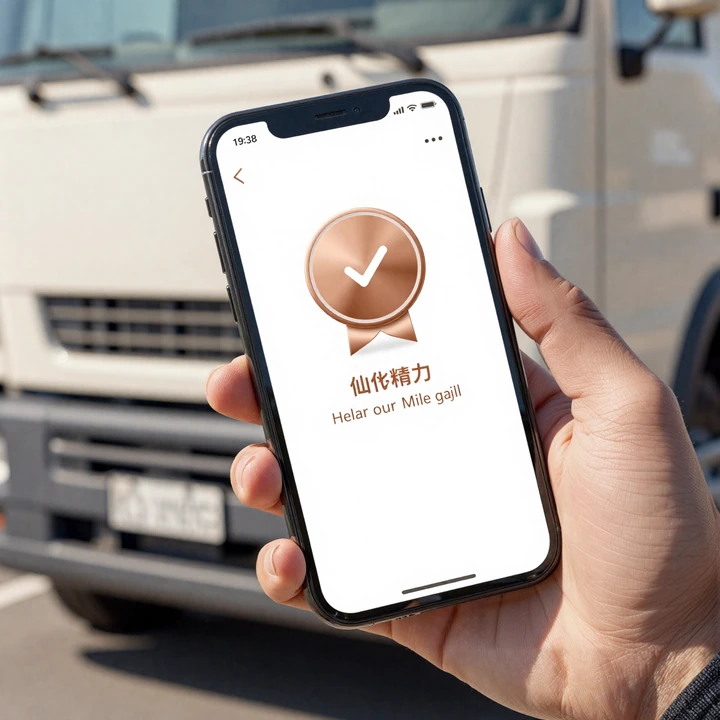Smartphone showing a verified trucker dating profile with copper checkmark badge